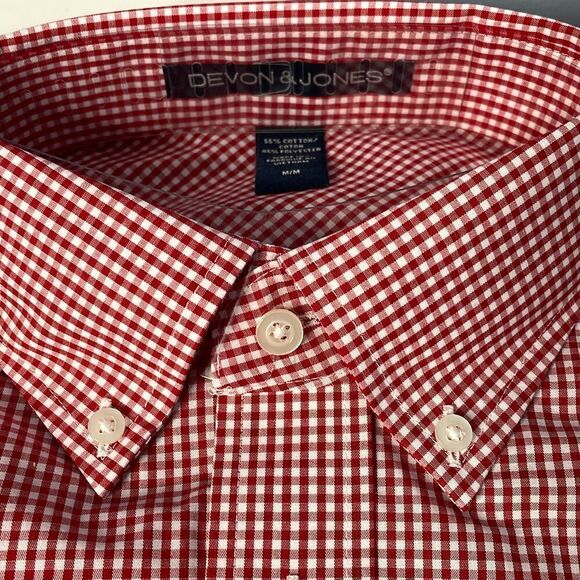 Devon & Jones Men’s Medium Red Gingham Dress Shirt Long Sleeve - Picture 3 of 6